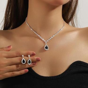 Imagem de Conjunto de joias de formatura de prata, colar de strass, brincos e pulseira para mulheres, acessórios de festa de casamento, presentes de amizade para mulheres, presentes de Natal, dia dos namorados