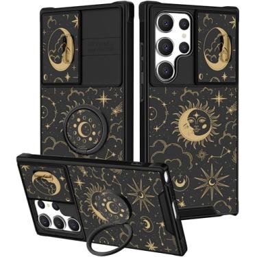 Imagem de Funermei Capa para Samsung Galaxy S23 Ultra - Capa de telefone feminina bonita feminina estética sol lua estrelas design exclusivo com capa de câmera e suporte de anel Funda para Samsung S23 Ultra