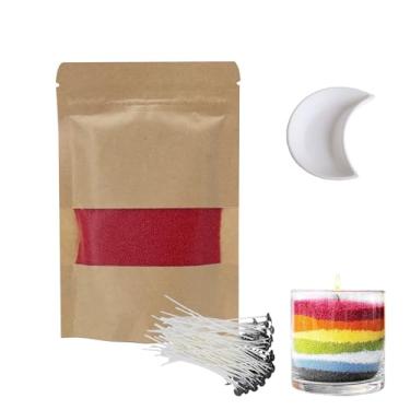 Imagem de Kit de fabricação de velas de areia de 100 ml – Cera de vela perolada sem perfume com 50 mechas e bandeja de lua, vela colorida de flor de gelo de areia para decoração de casa, presentes e artesanato
