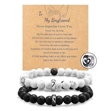 Imagem de Pulseiras combinando para casais para mulheres e homens, pulseira com pingente de coração de longa distância, presentes para o dia dos namorados, presentes de amizade