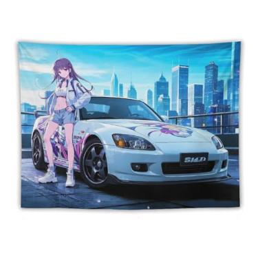 Imagem de HouLaiZhe JDM Tapeçaria de carro anime Jdm S2000 menina cidade horizonte pendurado na parede quarto decoração de casa tapeçarias estética piquenique decoração de parede arte de parede para dormitório