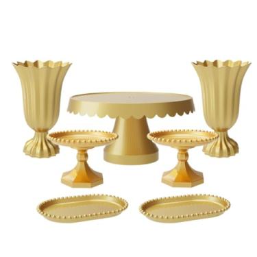 Imagem de Kit Completo de Festa com 1 Boleira 2 Vasos , 2 Mini Boleiras Pérola e 2 Bandejas pérola para decoração(DOU - DOURADA)