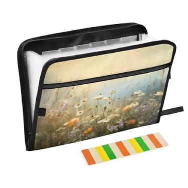 Imagem de Wassud Acordeão floral artístico organizador de arquivos carta a4 pastas de arquivo de papel organizador de documentos fólio com etiquetas pasta de arquivo expansível 13 bolsos
