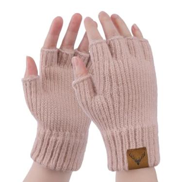 Imagem de Luvas sem dedos para mulheres – Luvas de malha quentes de inverno para senhoras luvas térmicas de meio dedo para digitar, trabalhar, dirigir