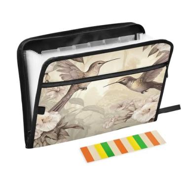 Imagem de Wassud Dois pássaros e flores, 13 bolsos, organizador de arquivos sanfonados, pastas expansíveis com abas e adesivos, organizador de pastas de documentos de recibo de papel tamanho carta A4 para