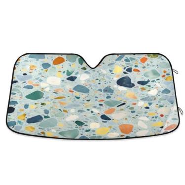 Imagem de Wassud Para-brisa para-sol acessórios de carro dobrável para janela dianteira do carro blocos raios UV colorido terraço piso refletivo para-sol 70 x 139 cm