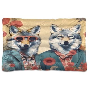Imagem de Wassud Cool Wolves Cama grande para cães tapete de cachorro lavável para animais de estimação cama de gato para dormir viagens 91 x 61 cm