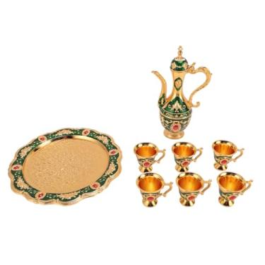 Imagem de Conjunto de bule de café vintage estilo europeu elegante bule de vinho kit com 6 xícaras conjunto de serviço de chá de liga de zinco para festa de aniversário de casamento (Ouro Verde)