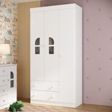 Imagem de Guarda-roupa Infantil 92cm com Vidro 3 Portas e 2 Gavetas Amora Multimóveis Mp4508 Branco