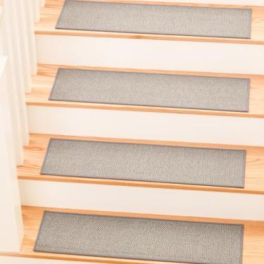 Imagem de MBIGM 20 x 76 cm (pacote com 17,8 cm) Tapete de linho antiderrapante para escadas de madeira - Mistura bege