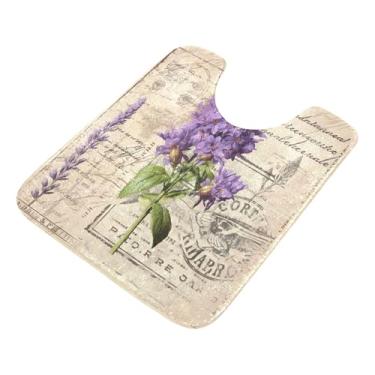 Imagem de Burbuja Tapete de banheiro vintage lavanda, tapete de banho absorvente de pelúcia macio, base de vaso sanitário antiderrapante para piso de banheiro, oval em forma de U