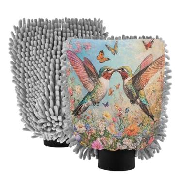 Imagem de STAYTOP Lindas luvas de lavagem de carro beija-flor 2 peças, luvas de microfibra de chenille sem arranhões, panos de esponja de lavagem ultra absorventes para carros, limpeza doméstica - G
