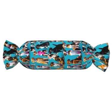 Imagem de SKKNT Almofada cilíndrica de doces com estampa de muitos padrões Beagle, almofadas redondas para quarto, viagem, ioga, uso versátil