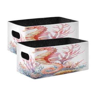 Imagem de Burbuja Caixa de armazenamento dobrável para aquarela, recifes de corais, cavalos-marinhos com alças – Caixa de armazenamento de feltro para organizar brinquedos, livros, maquiagem, panos, meias em