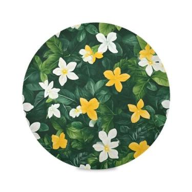 Imagem de xigua Jogo americano redondo de folhas verdes, conjunto de 6 para mesa de jantar, tapetes de mesa antiderrapantes laváveis e resistentes ao calor para decoração de festa, cozinha, jantar