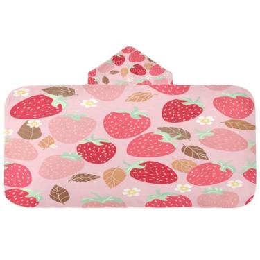 Imagem de CEBUGI Toalha de banho com capuz morangos para crianças toalha de banho macia absorvente com capuz 127 x 59,7 cm toalha de banho de praia para meninos e meninas