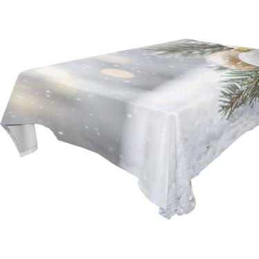 Imagem de YETTASBIN Toalha de mesa quadrada de bola de Natal, à prova d'água, resistente a manchas, lavável de poliéster, para piquenique, jantar, férias, cozinha, festa, decoração, 152 x 152 cm