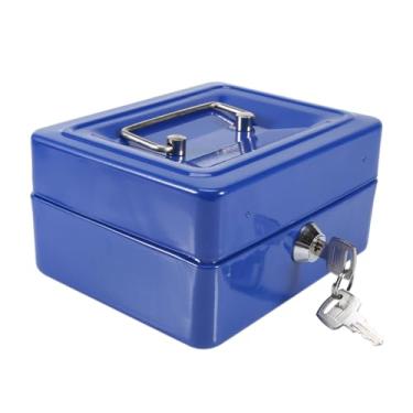 Imagem de QANYEGN Caixa de documentos à prova de fogo, baú de segurança resistente ao fogo, caixa de armazenamento segura de metal portátil com 2 chaves para casa, exterior, carro, viagens (Azul)