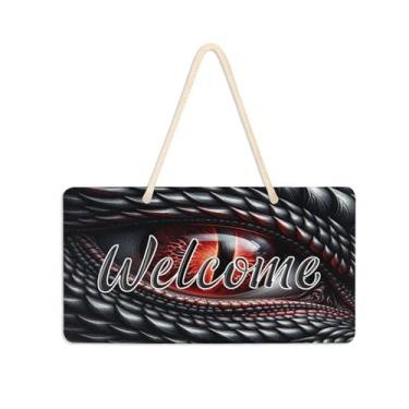 Imagem de Burbuja Placa de boas-vindas de dragão preto para porta da frente, placa de boas-vindas de PVC para decoração de férias, 15 x 28 cm