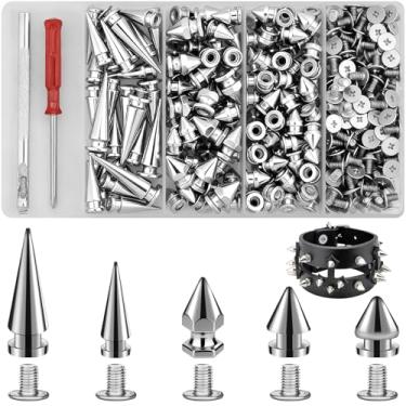 Imagem de Kit de pinos e pontas de metal, 295 peças, pinos punk para roupas, pontas de cone em 5 tamanhos, rebites de couro, decoração estilo punk para artesanato, roupas, cintos, bolsas, pulseiras, coleira de