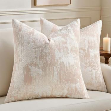 Imagem de HAUSSY Capas de almofada rosa branca 61 x 61 conjunto de 2 fronhas decorativas jacquard de caxemira neutra texturizada e macia para sala de estar, cama, decoração de casa