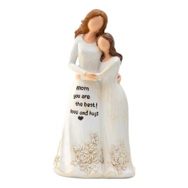 Imagem de TOHLUCS Mother and Daughter Bronze Decorative Figurine, Vintage Antique Finish, Rose Pattern Design with Engraved Message, Home Decor Gift (White)