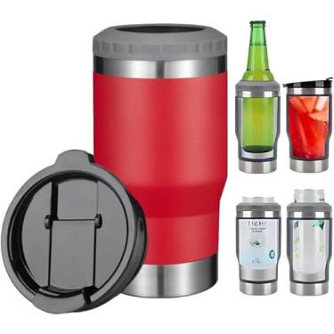 Imagem de Caneca Porta Latas e Isolador 4 em 1 para Lata Fina e Padrão de 355ml e Long Neck de Cerveja. Copo Térmico de Aço Inoxidável Isolado a Vácuo e Termocooler (vermelho)