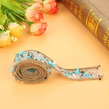 Imagem de Generic Ferro Colorido Com Acabamento Em Cristal de Em Remendo, Acessório de Decoração de Roupas DIY, 2 Cm de Largura, 1 M de Comprimento, Ideal para Celular e Decoração de Casa (Verde + contas de arroz + corrente de ouro)