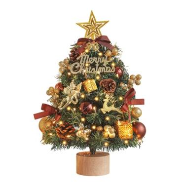 Imagem de Mini árvore de Natal artificial de 45 cm/60 cm, pequenas árvores de Natal de mesa para decoração de festas de fim de ano, planta artificial (ouro, 60 cm)