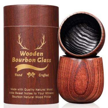 Imagem de 2 peças de vidro de uísque de madeira carbonizado – Copo de madeira maciça feito à mão para homens | Presentes exclusivos de uísque | Grão natural, vidro de bourbon com acabamento em chama, presentes