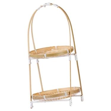 Imagem de Ｂｅｓｇａ Cesta de frutas em bambu trançado, prato para pão, bandeja para servir e outros alimentos com alça, ideal para piqueniques, mesa de centro e, Dois Níveis