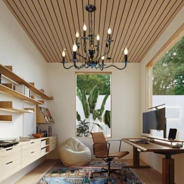 Imagem de Lustre preto de 12 luzes, estilo vintage clássico de fazenda, para sala de jantar, luminária pendente de ferro, luminária de teto industrial moderna, adequada para quarto, hall de entrada, c