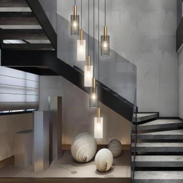 Imagem de Lustre metálico E27 para passarela, escada, luminária pendente industrial com cúpula preta em formato de gaiola, altura ajustável, ideal para decoração de sala de estar, casa de campo, cozin