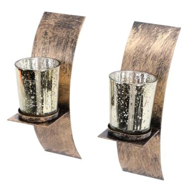 Imagem de Eujgoov Suporte de Vela de Arandela de Parede, 2 Peças de Suporte de Parede de Ferro de Bronze Antigo Com Copo de Vidro para Decoração de Entrada de Banheiro de Quarto de Fazenda