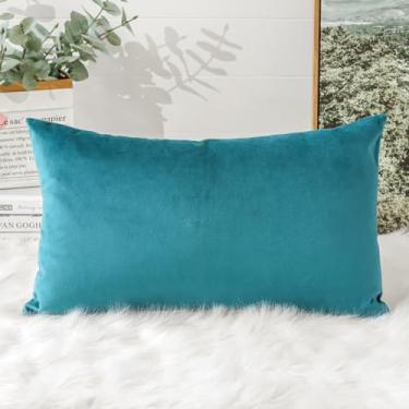 Imagem de Capas de almofada de veludo luxuosas, decorativas, retangulares, macias e lisas, capas de almofada para sofá, quarto, carro, decoração 40 x 61 cm, azul-petróleo