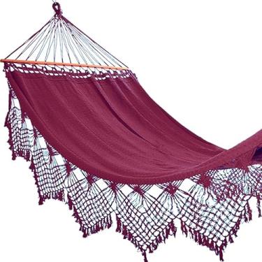 Imagem de Rede de Dormir Casal Grande com Madeira Luxo Reforçada para Descanso(Bordô)