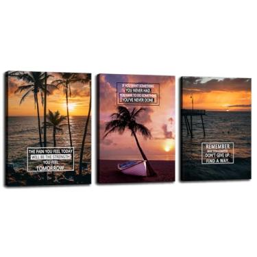 Imagem de Decoração de parede motivacional 3 telas com frases edificantes e imagens vibrantes Arte de parede inspiradora emoldurada pronta para pendurar para decoração de parede de escritório, sala de estar e