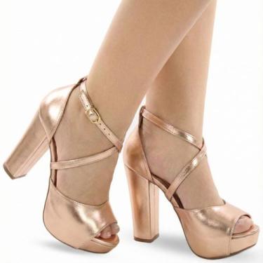 Imagem de Sandália Feminina Meia Pata Salto Grosso Tiras P11 - Modarpe, Rose gol