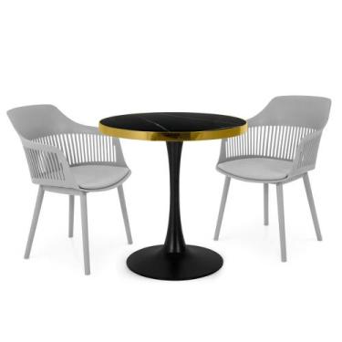 Imagem de Conjunto Mesa de Jantar Redonda Majestic 70cm Preta com 2 Cadeiras Est