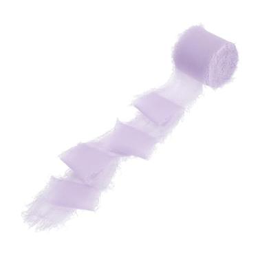 Imagem de PATIKIL Fita de franja de algodão de 3,8 cm x 5,5 m, 1 rolo de fita de algodão desgastada feita à mão para artesanato faça você mesmo, buquês, decoração de casamento, embrulho de presente, roxo claro