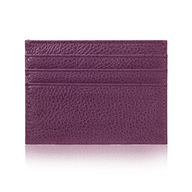 Imagem de YEHMAN Porta-cartões de couro legítimo, 7 compartimentos para cartões, minimalista, ultrafino, para jaquetas, calças, violeta, 10 cm x 7 cm x 0.3 cm, porta-cartão de crédito