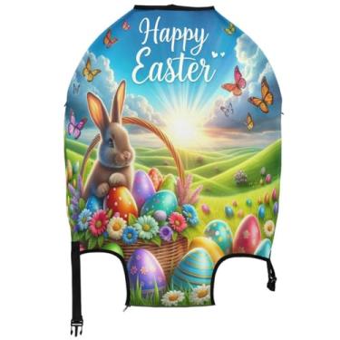 Imagem de Joisal Capas de mala para protetor de bagagem, flores laváveis, acessórios de bagagem de viagem, coelho, ovos coloridos, ovos coloridos de coelho de páscoa, S 18-20 in, Capa de mala