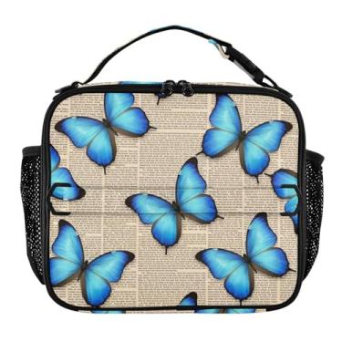 Imagem de Joisal Lancheira azul brilhante borboletas meninas mulheres lancheira crianças homens lancheira para trabalho lancheira térmica com alça de ombro ajustável