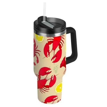 Imagem de Copos de pintura de limão de caranguejo lagosta com tampas e canudo garrafa de água isolada de aço inoxidável 1,134 g copo com alça caneca de café quente reutilizável para carro