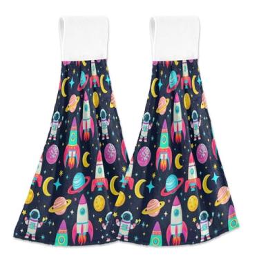 Imagem de Toalhas de mão penduradas para cozinha, foguetes coloridos, conjunto de 2 toalhas de gravata de banheiro, toalhas absorventes macias para cozinha, banheiro, 46 x 35 cm