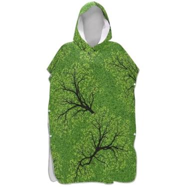 Imagem de Joisal Poncho de surfe trocador de roupão adulto praia com capuz toalha de banho vestível ramos verde masculino poncho com capuz