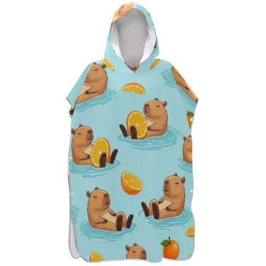 Imagem de Joisal Bonita Capivaras Surf Poncho Adulto Trocador de Roupão com Capuz Toalha de Banho Bonito Vestível Ponchos de Praia para Homens