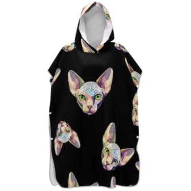 Imagem de Joisal Colorido Sphynx Gato Preto Surf Poncho Trocador Adulto Toalha de Natação com Capuz Secagem Rápida Ponchos Adultos para Mulheres