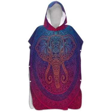 Imagem de Joisal Roupão para adultos poncho de surfe toalhas de banho com capuz absorventes homens mulheres poncho com capuz mandala elefante azul roxo