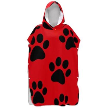 Imagem de Joisal Poncho de surf preto pata vermelha para adultos trocador de roupa de praia com capuz toalha de banho reutilizável ponchos de praia para homens